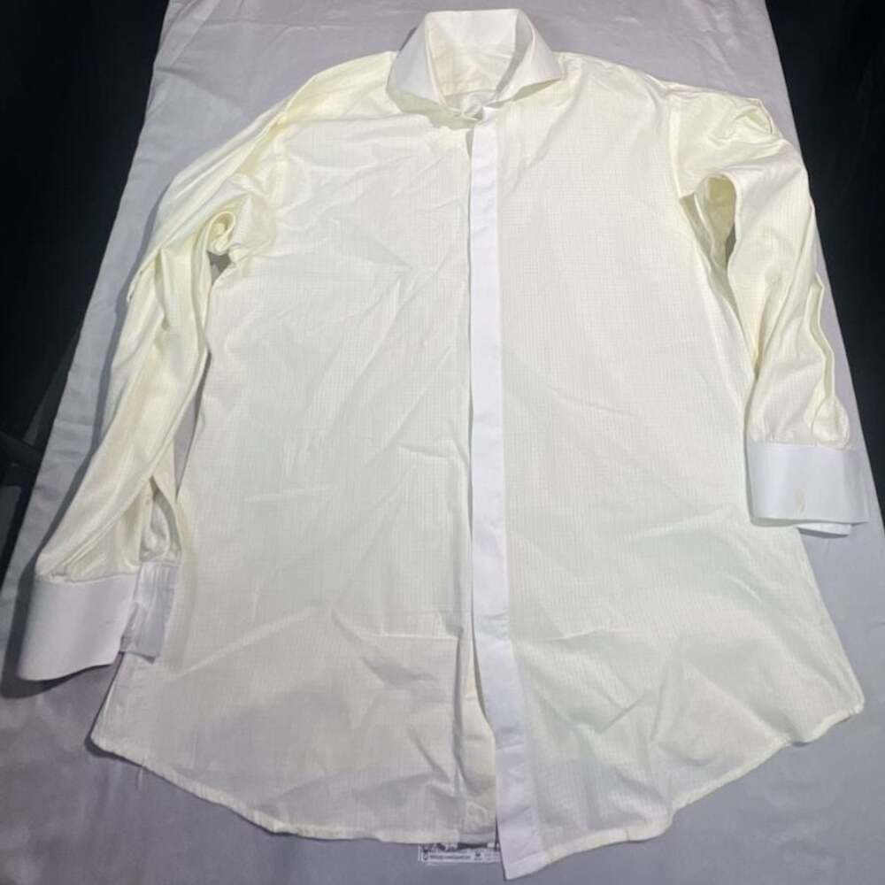 Hermès Yellow Windowpane Plaid French Cuff Dress Shirt with Logo Embroidery